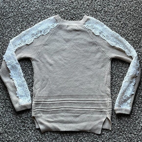 Cream And White Lace Boho Sweater, Women's Large Floral Lace Long Sleeve Shirt - Picture 2 of 8